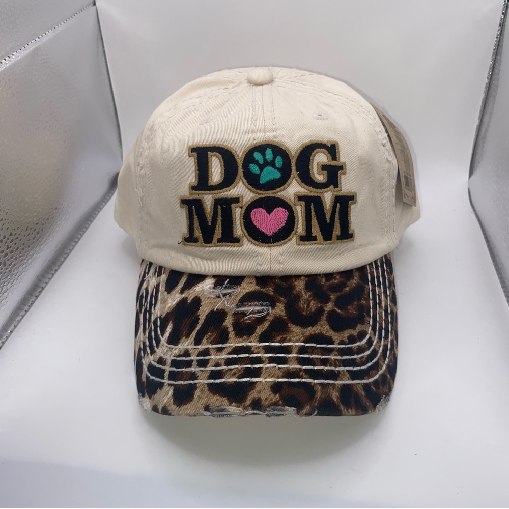 Kbethos Distressed Leopard Print Embroidered Dog Mom Paw Print Baseball Cap